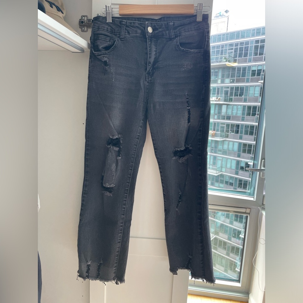 LITZ destroyed straight leg black denim STYLE 40293